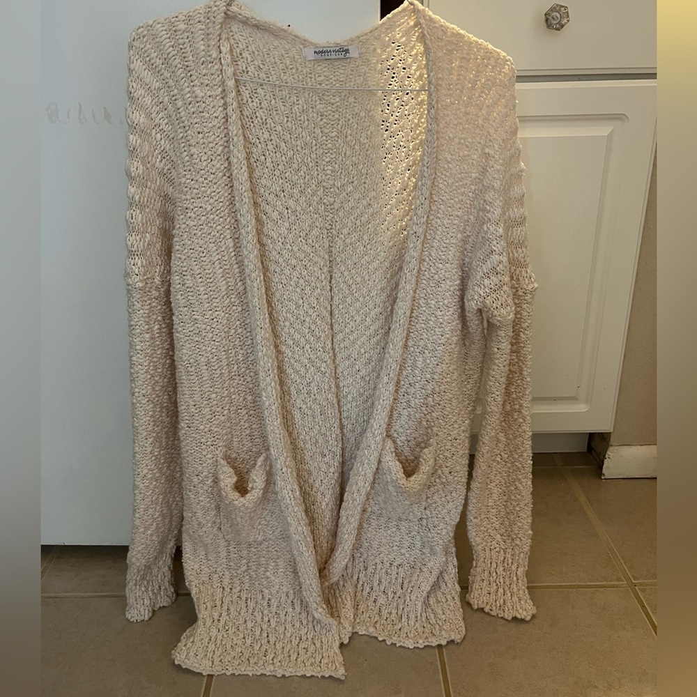Off White Open-Front Sweater